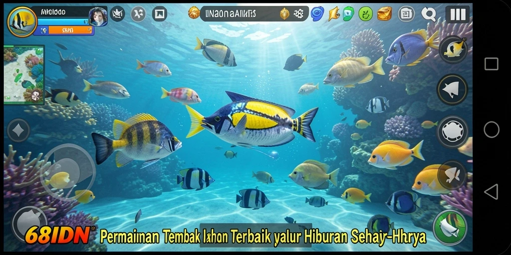 Tampilan screenshot 68IDN menampilkan momen seru dalam gameplay Tembak Ikan.