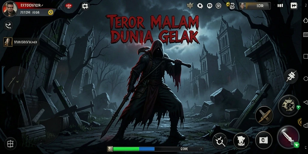 Tangkapan layar dari gameplay menakutkan 777IDR dengan suasana gelap.
