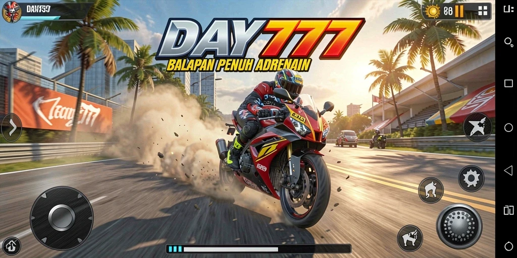 Gameplay balap motor yang penuh aksi dan kecepatan.