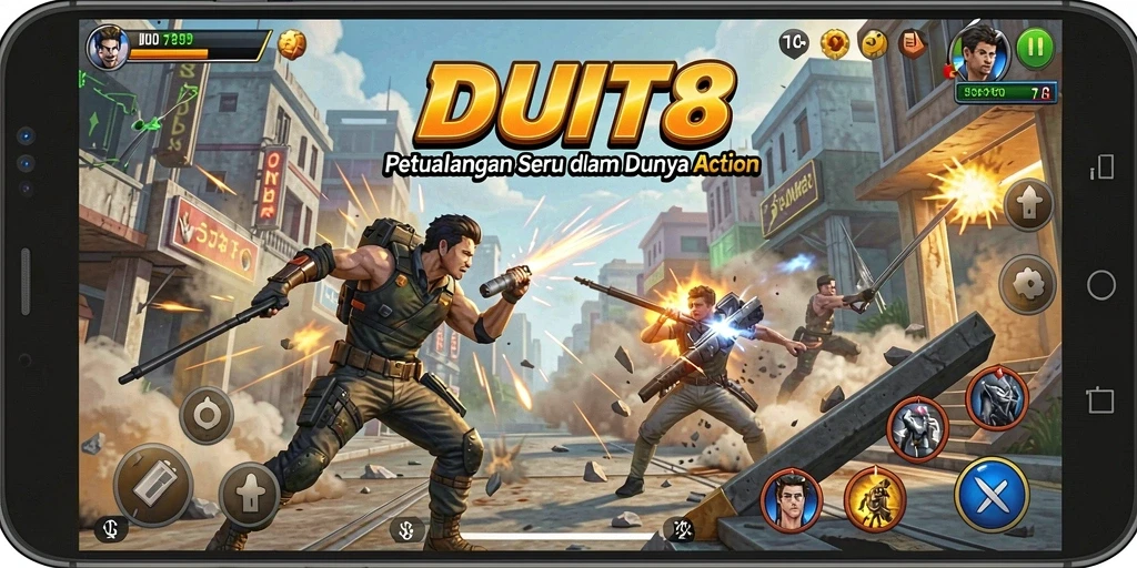 Screenshot gameplay menampilkan aksi mendebarkan dari DUIT8.