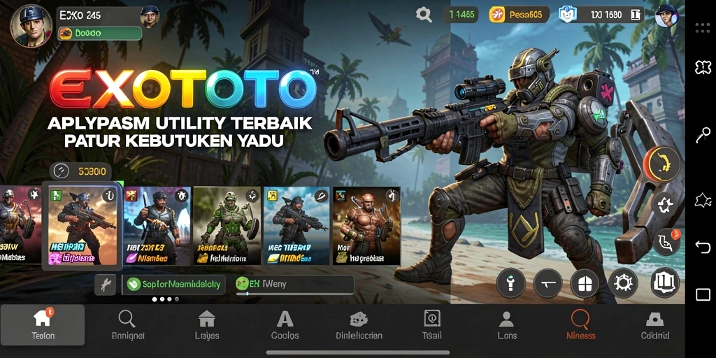 Tampilan utama EXOTOTO menampilkan fitur Utility yang lengkap dan mudah diakses.