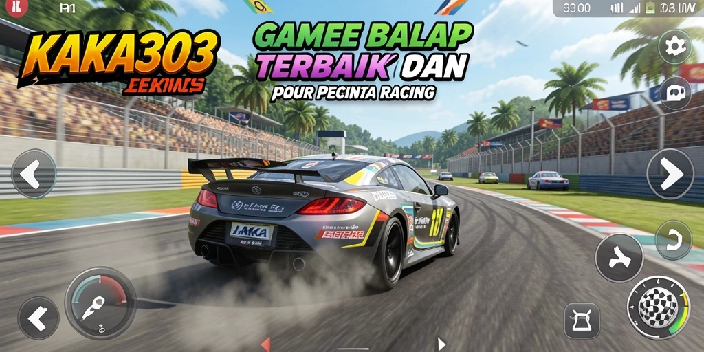 Screenshot gameplay KAKA303 menampilkan aksi balapan seru dan mobil kustomisasi.