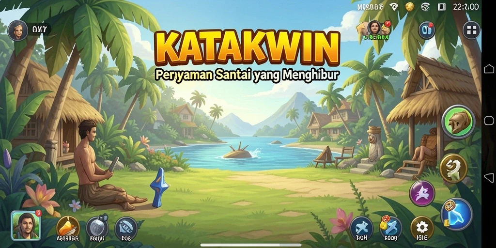 Tampilan gameplay KATAKWIN yang ceria dan menghibur.
