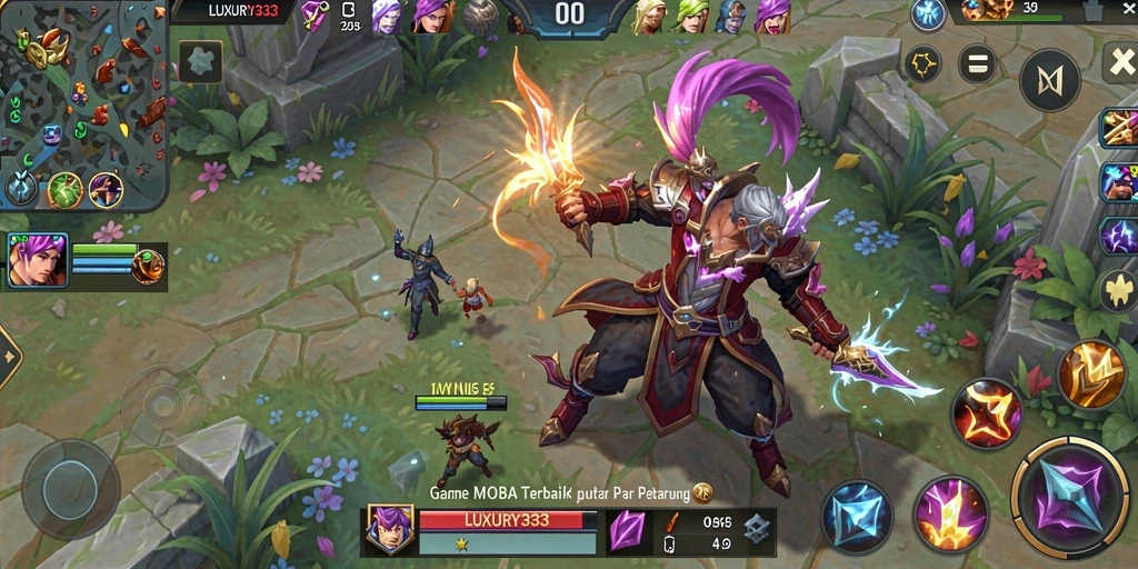 Tampilan seru gameplay LUXURY333 dalam pertandingan MOBA.