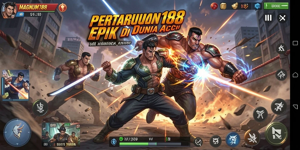 Screenshot gameplay dari MAGNUM188 yang menampilkan pertarungan intens.