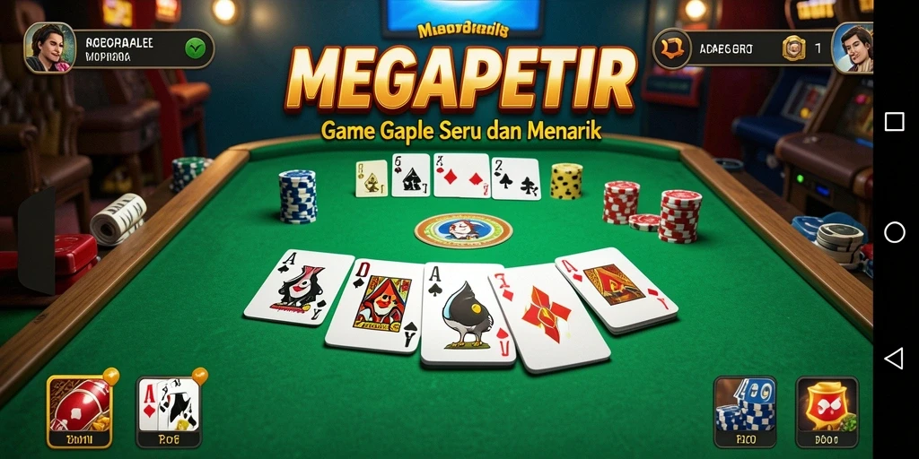 Gameplay seru Gaple di MEGAPETIR dengan antarmuka menarik.