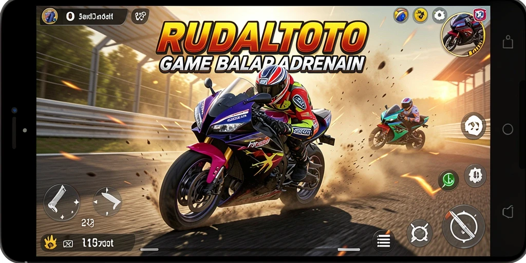 Tampilan gameplay RUDALTOTO yang menegangkan saat balap motor.