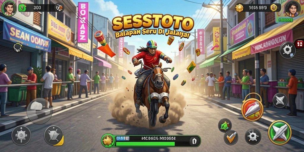 Tampilan gameplay SESETOTO dengan mobil balap di lintasan yang menantang.