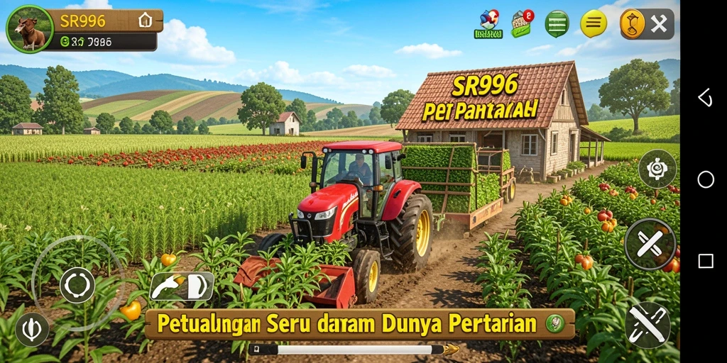 Tampilan gameplay seru dalam SR996 dengan aktivitas bertani yang menarik.