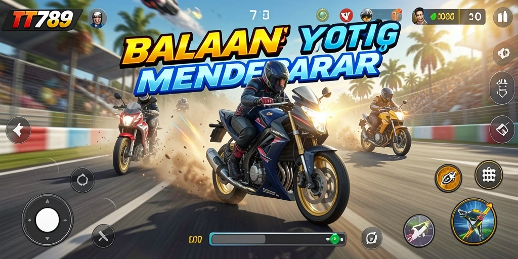 Screenshot utama TT789 menampilkan balapan motor yang intens dan seru.