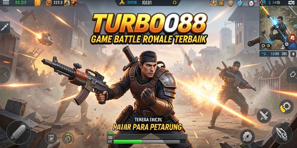 Screenshot TURBO88 menampilkan momen seru antara pemain dalam pertarungan Battle Royale.