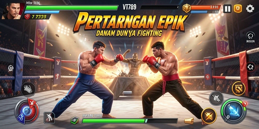 Screenshot utama VT789 menampilkan aksi pertarungan yang intens dan grafis menawan.